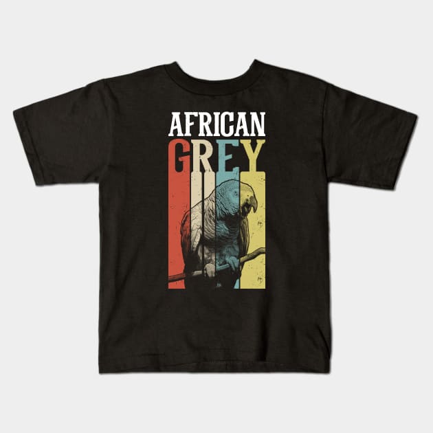 80s Retro Vintage African Grey Parrot Kids T-Shirt by BirdNerd